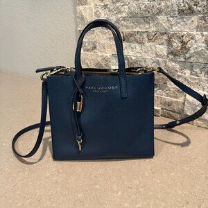 Authentic Marc Jacobs Mini Grind Tote Bag Navy Pebbled Leather Padlock Key Charm